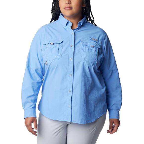 Columbia Women Bahama Long Sleeve Button Down Shirt US 3X Plus Size Light Blue - Picture 1 of 4